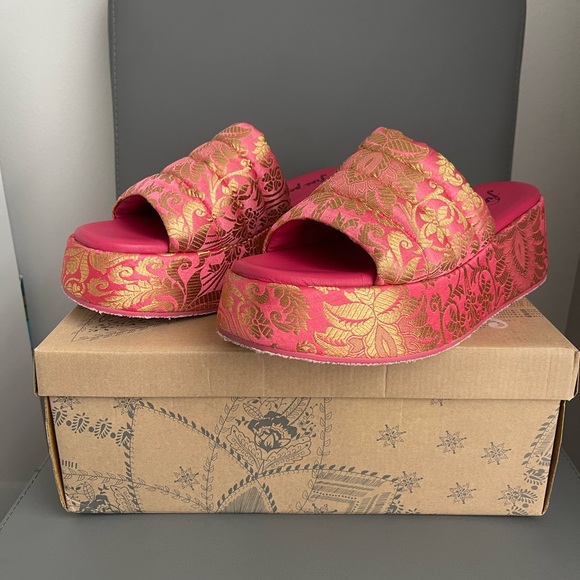 Free People Almost Paradise Platform Coral Brocade EU Size 40 US 9.5 - Picture 6 of 16